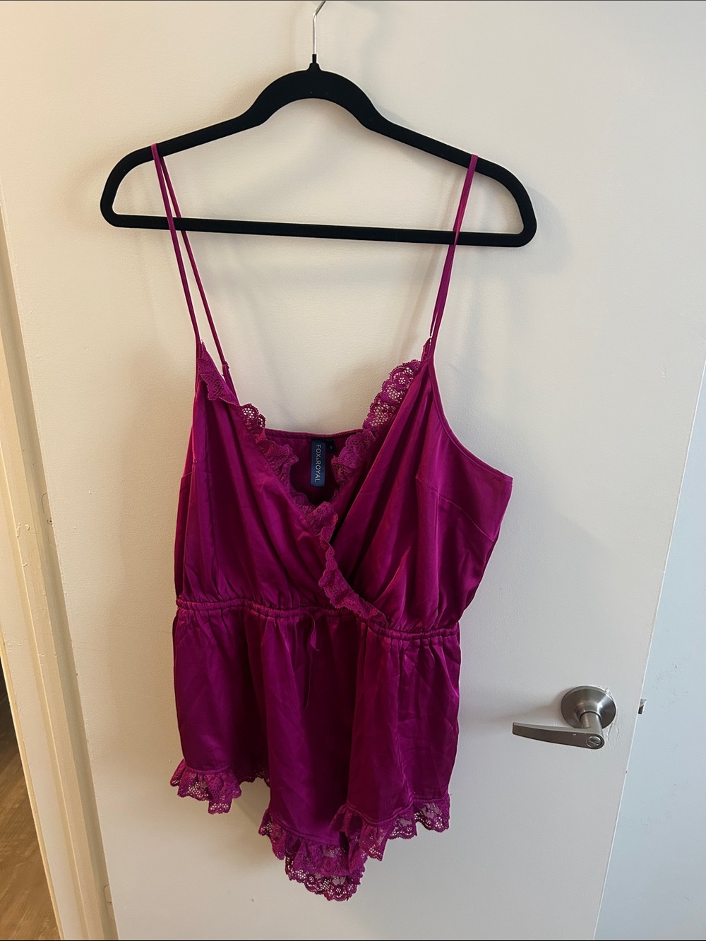 City Chic Silky Lace Trim Fuchsia sleep Romper - size 16